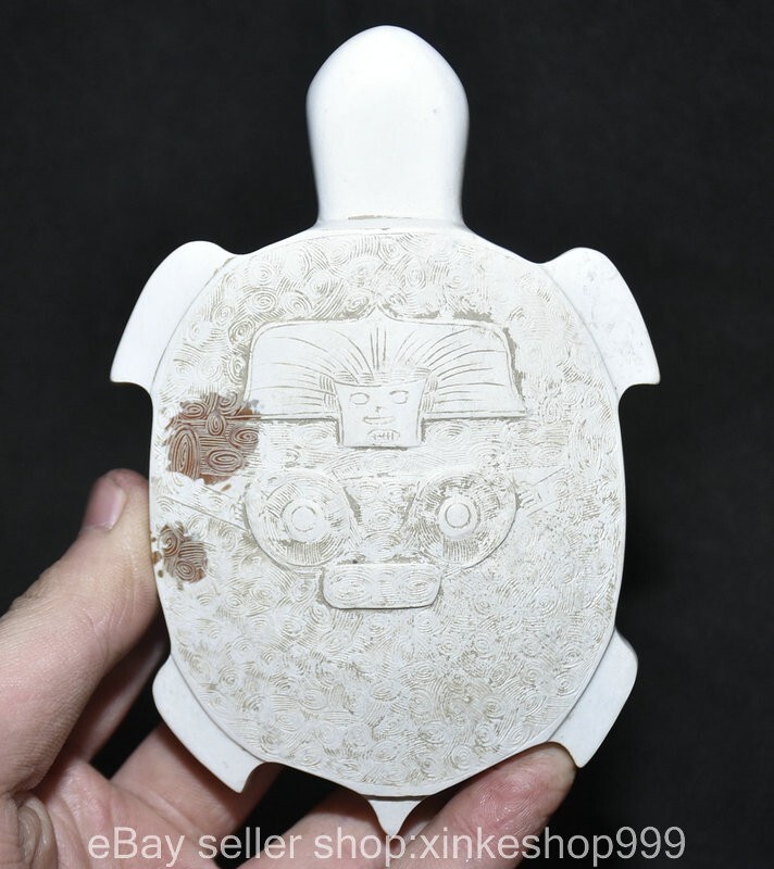 4.8" Old Chinese Hongshan culture Jade Carving Beast face turtle sculpture