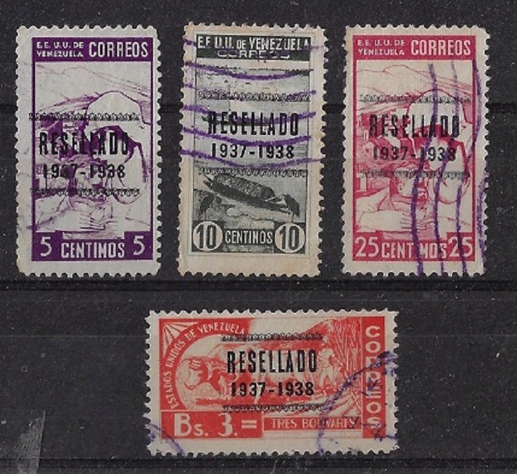 Venezuela: 1937; Scott 321 - 324, overprint 37-38, special set post, EBV1922