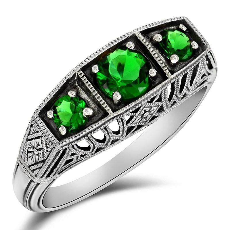 1CT Treated Emerald 925 Sterling Silver Art Nouveau Ring Jewelry Sz 6 XB3-4