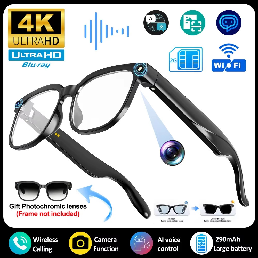 2026 4K HD AI Smart Glasses New Bluetooth Call Voice Assistant Control Chat GPT 