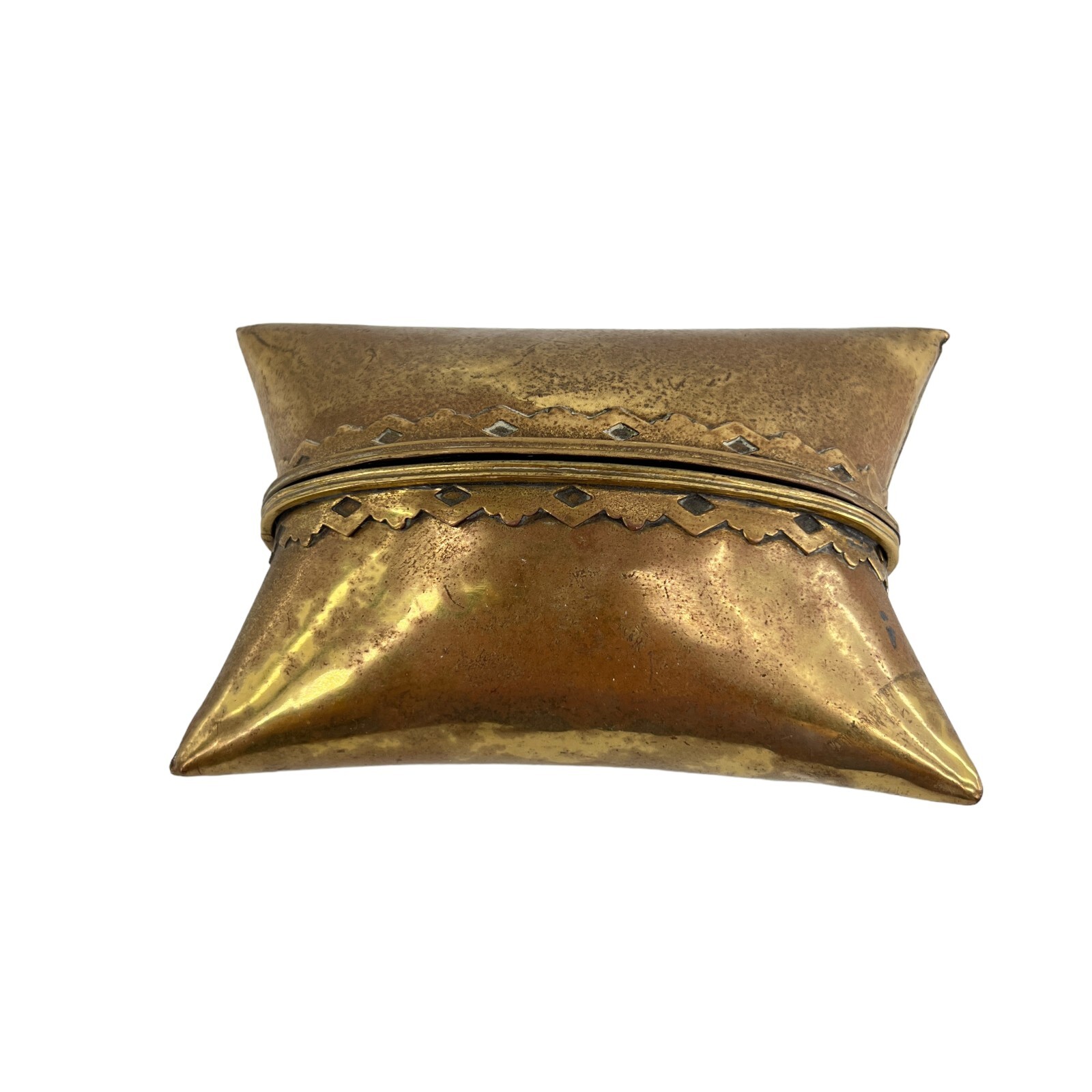 Antique Brass Pillow Shaped Money Coin Box Original Old Hand Crafted Engraved