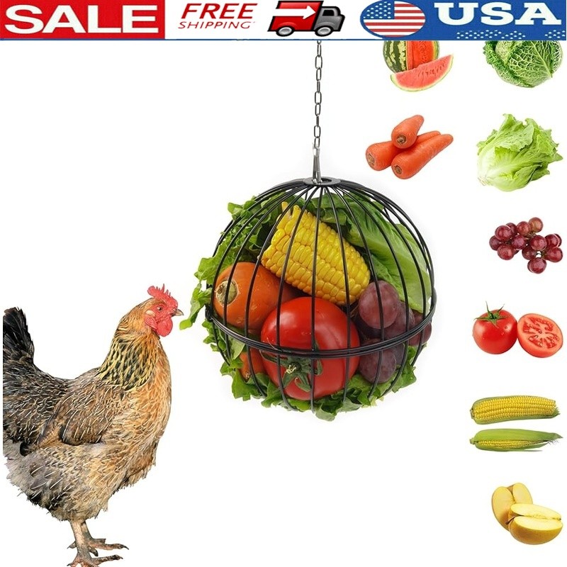 Hanging Chicken Veggie Feeder Durable Iron Wire Non Deformable Adjustable Height