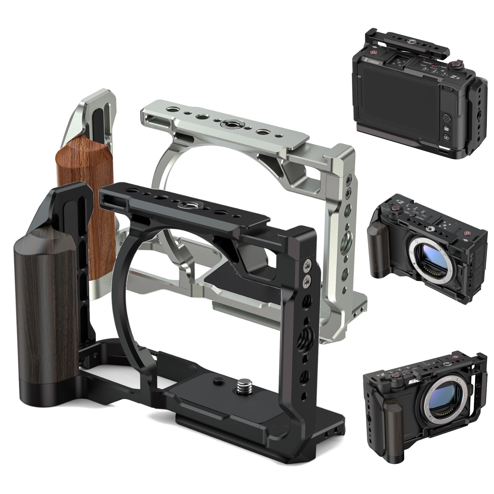 Full Camera Cage w/ Wooden Grip Quick Release Extendable Mount For Nikon ZR