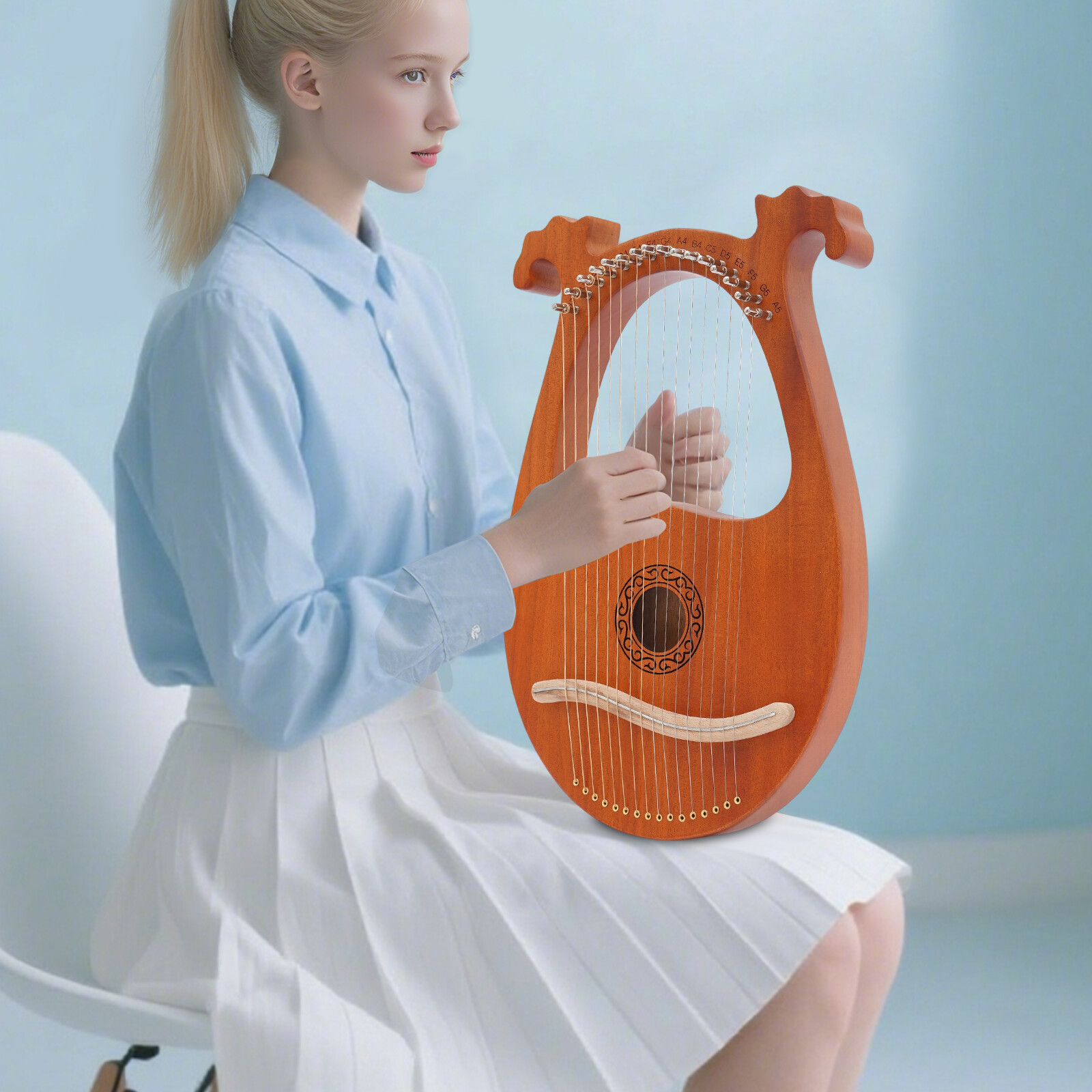 16 Strings Mahogany Harp Fit For Beginners Vintage Perfect Gift USA Shipping