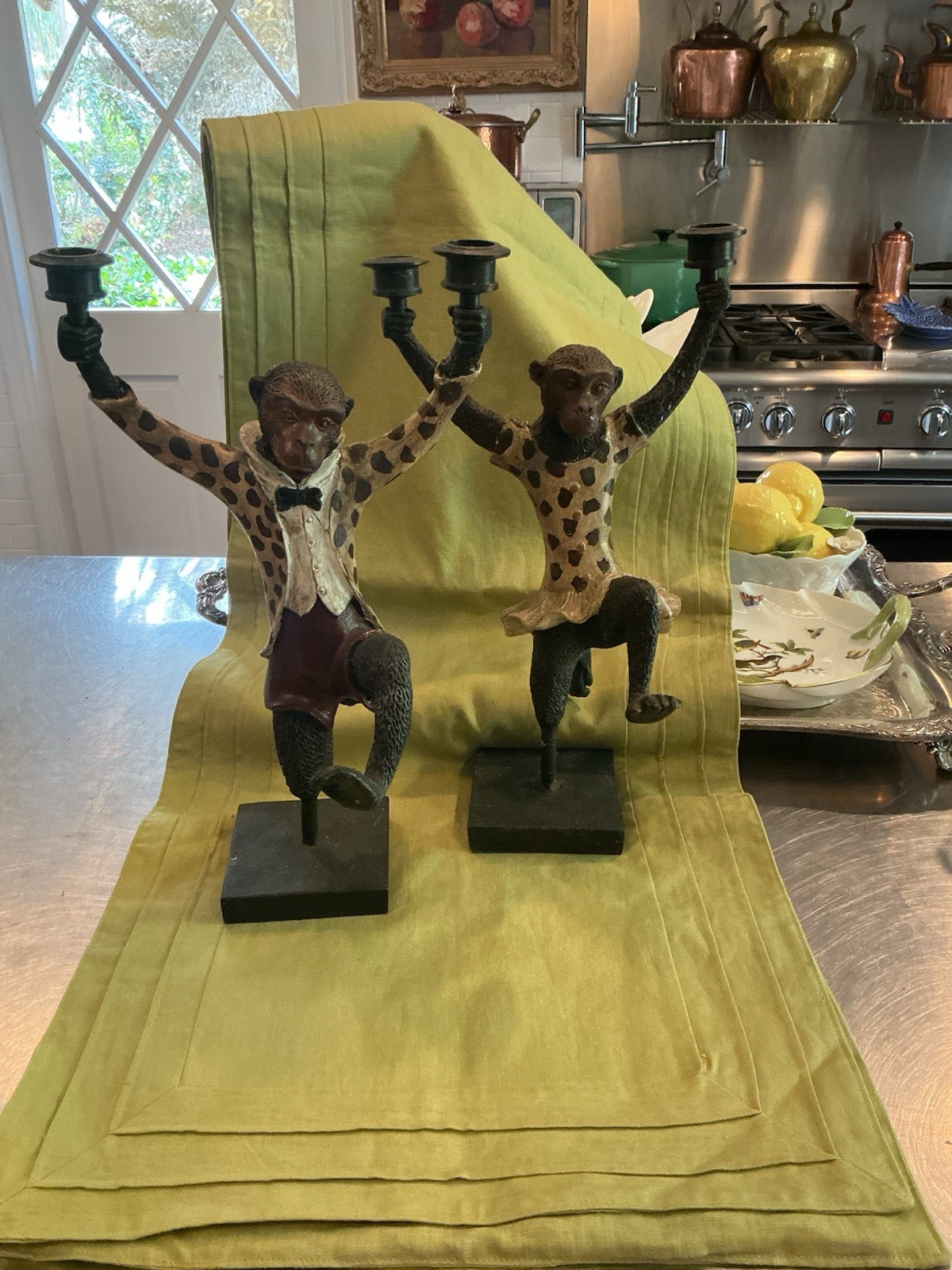 Vtg  Scully & Scully Cast Iron Pair Of Dancing Monkey Candelabras Candle Sticks