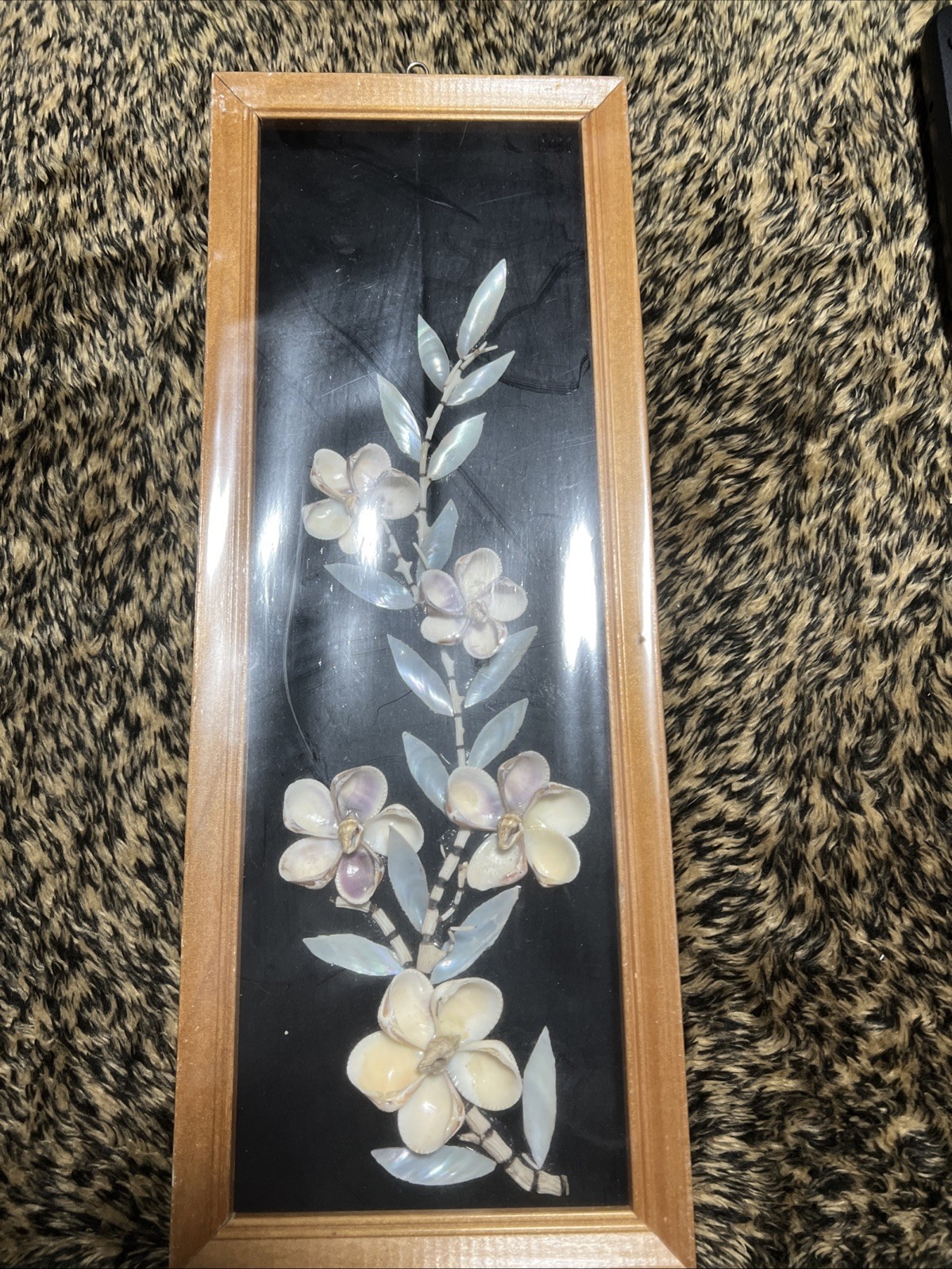 Vintage Frame And Velvet Mat  Seashell Floral Design Wall Art 16”(G2)