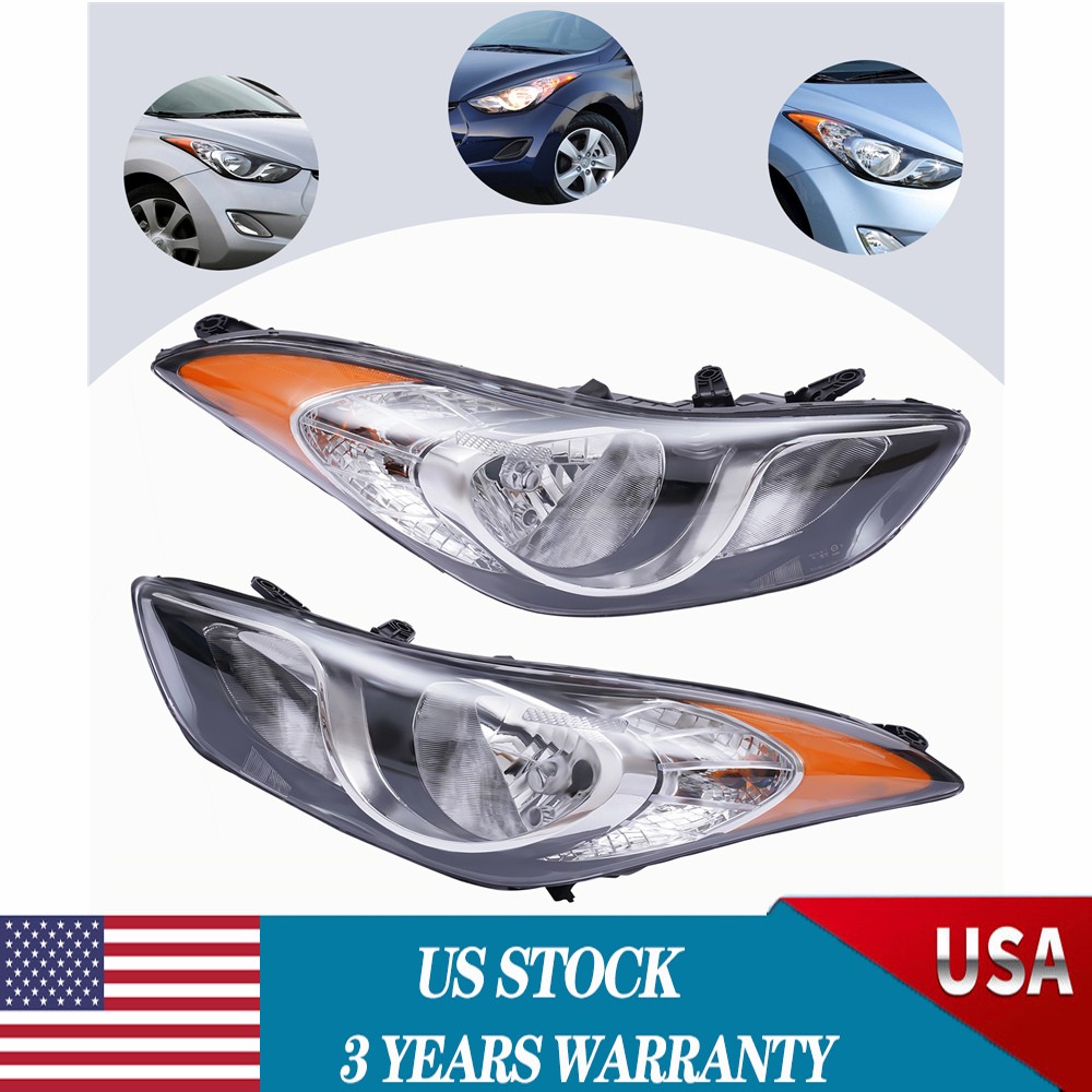 Pair Front Light Halogen Headlight Lamp For Hyundai Elantra 2011-2013 1.8L 2.0L