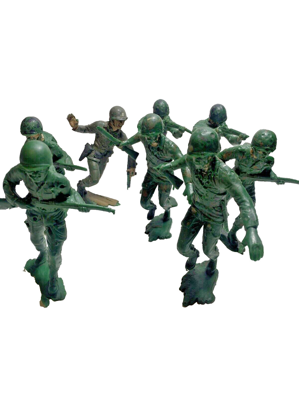 Vintage Marx Green Plastic 5" Soldiers US Army Men Lot Of 8 Very Poor Condition