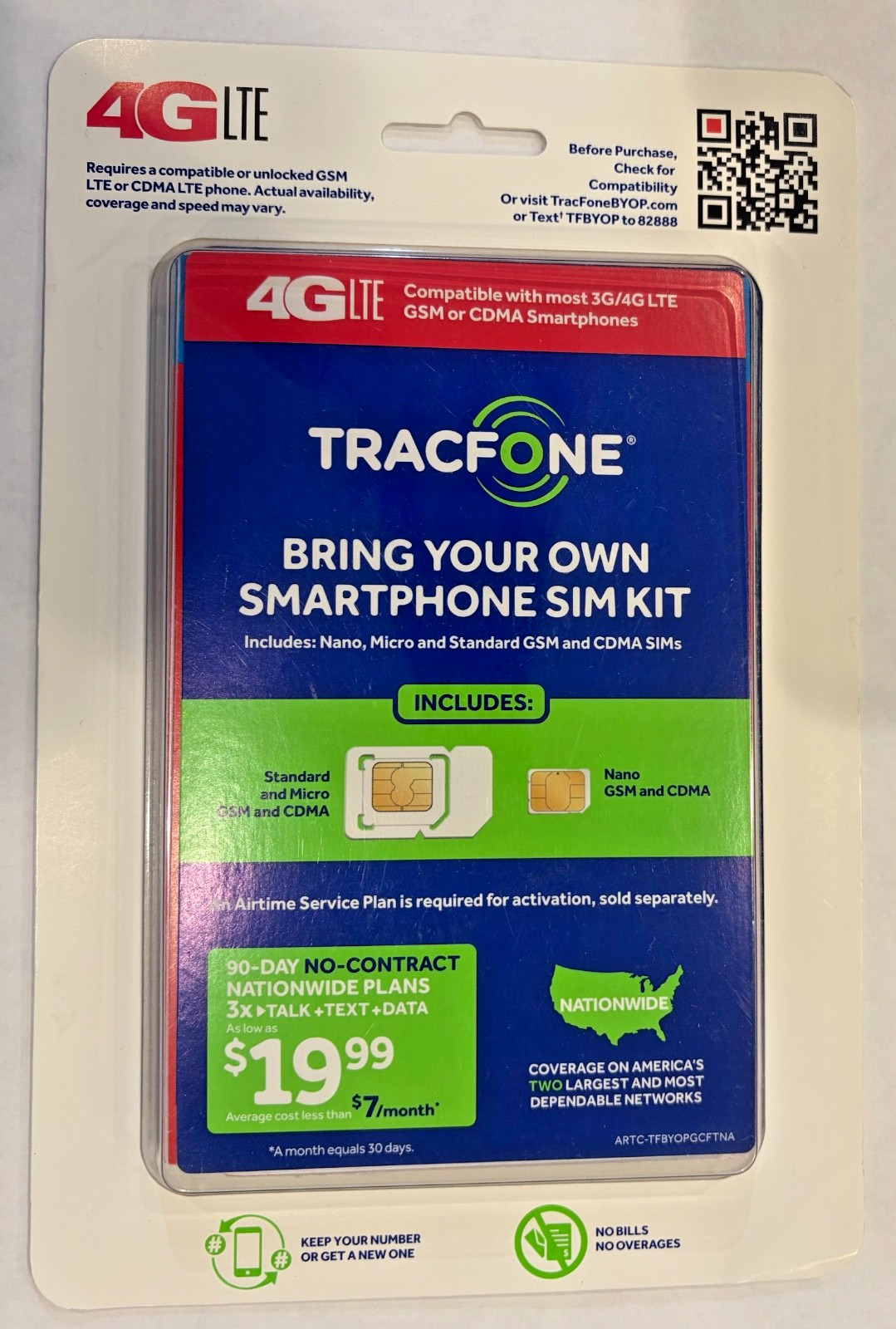 TracFone Bring Your Own Phone Standard & Nano SIM Card Activation Kit 4G LTE