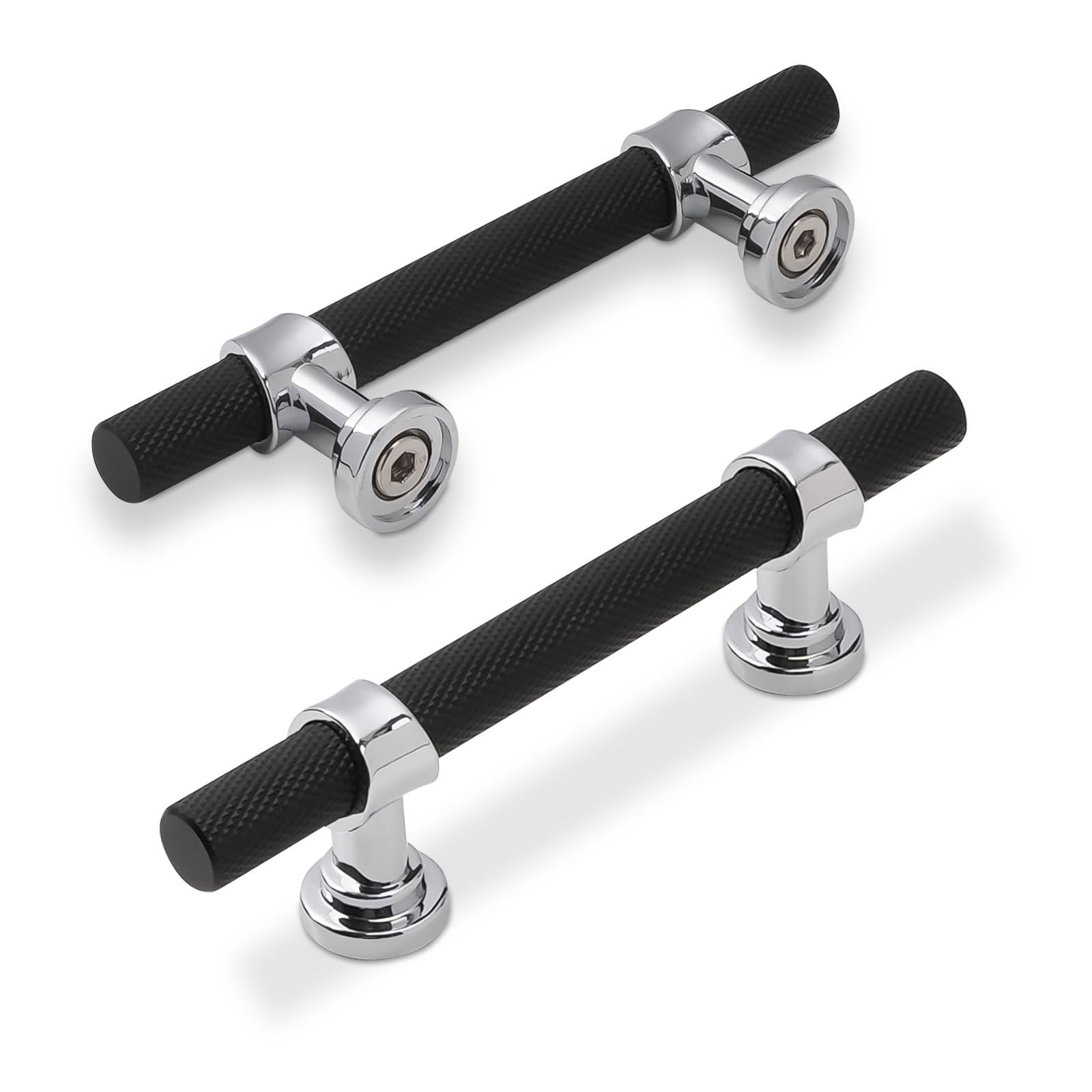10 Pack 3 Inch Cabinet Pulls knurled Matte Black and Polished Chrome Kitchen ...