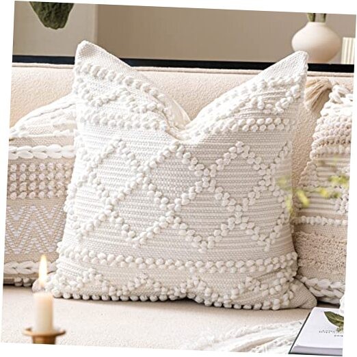 Pure Decorative Throw Pillow Cover 22X22, Boho 22" x 22" (Pack of 1) White