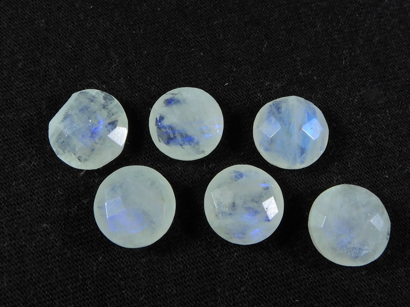 11X11MM Natural Rainbow Moonstone Checker Cut Round Loose Gemstone 6 Pcs Lot