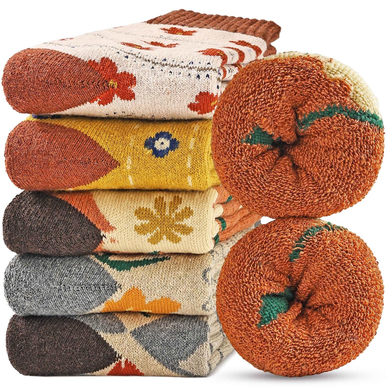 Jeasona Wool Hiking Socks for Women Warm 5-8, Multicolored Vintage Floral 