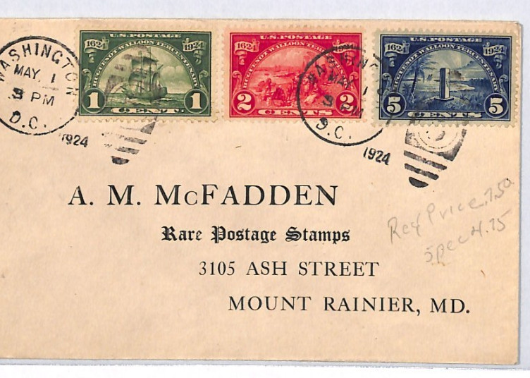 USA 1924 FDC *HUGUENOT TERCENTENARY* Set First Day Cover Washington Duplex YH365