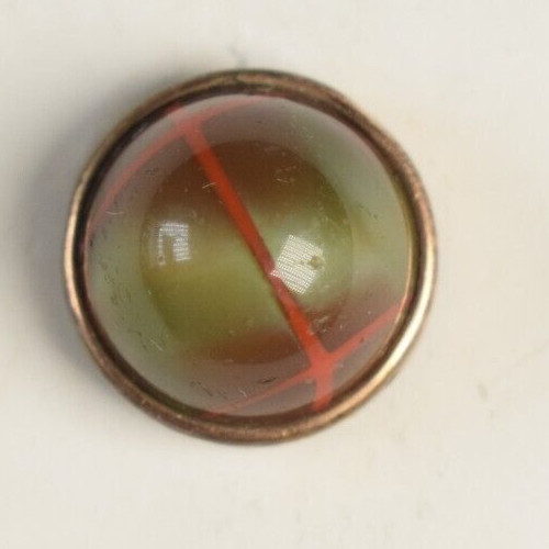 1860s-70s Marbled Green Glass, Red Glass Lines Center Brass Mounted Button R44