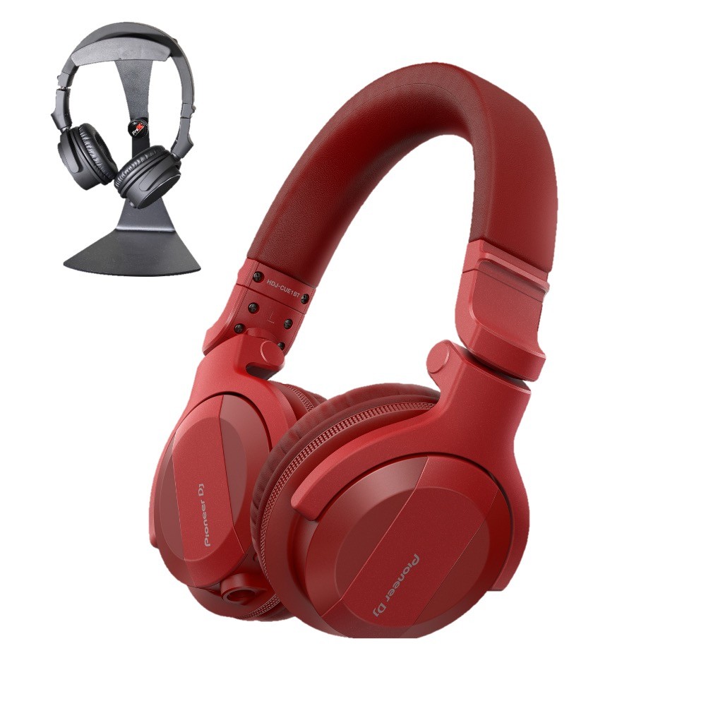 Pioneer DJ HDJ-CUE1BT Red BT Headphones + Desk Headphone Stand