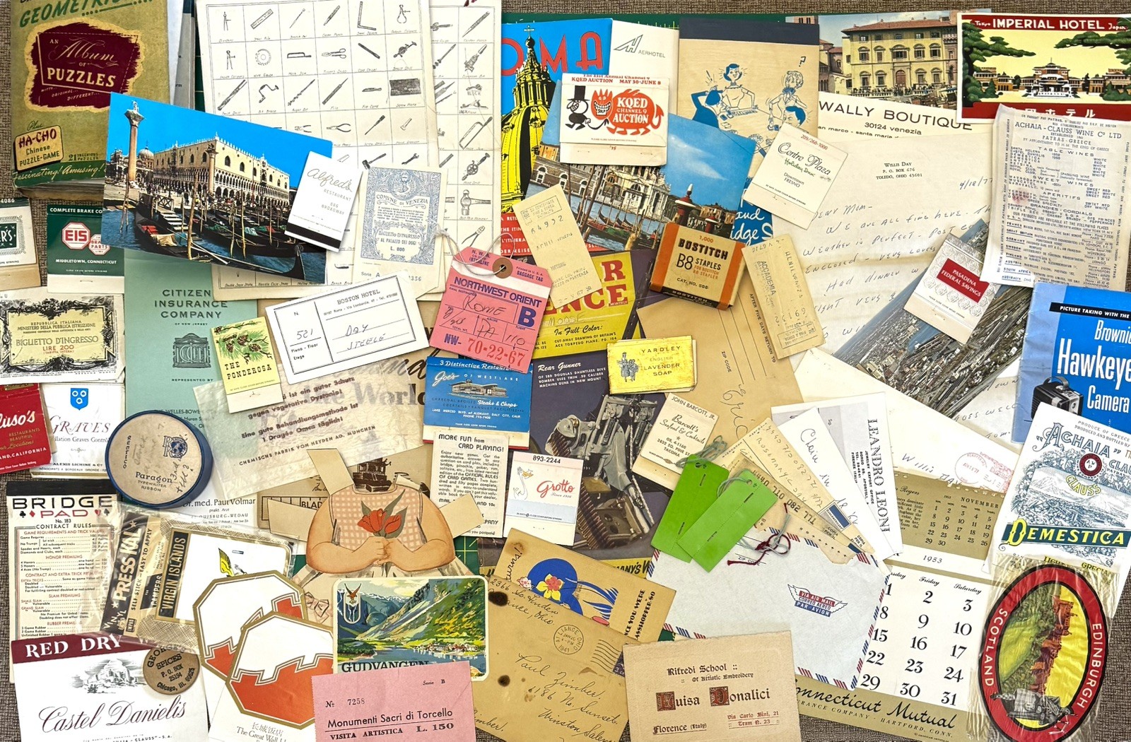 Over 1 Pound Vintage Ephemera Travel Italy Europe Tickets Matchbooks Letters