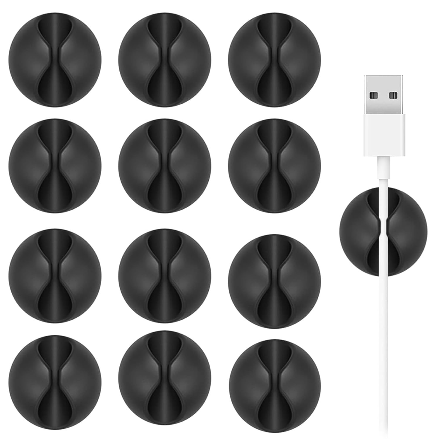 Cord Holder Cable Clips, 12PCS Black Self-Adhesive Wire Management 
