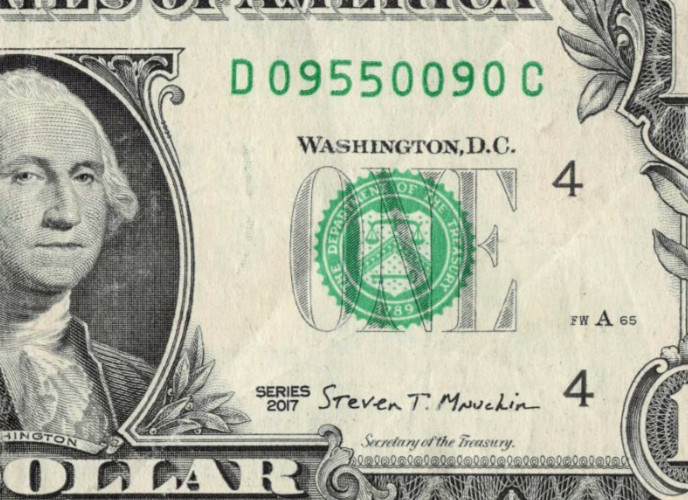 trinary angel 0s 5s 9s fancy serial number 2017 $1 1 dollar bill D09550090C fw