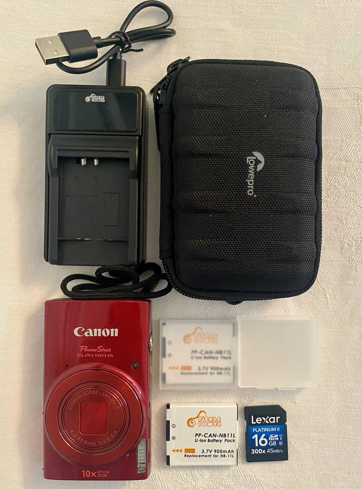 Canon PowerShot ELPH 190 IS Digital Camera 20 MP 10x Zoom 2 Batteries Charger SD