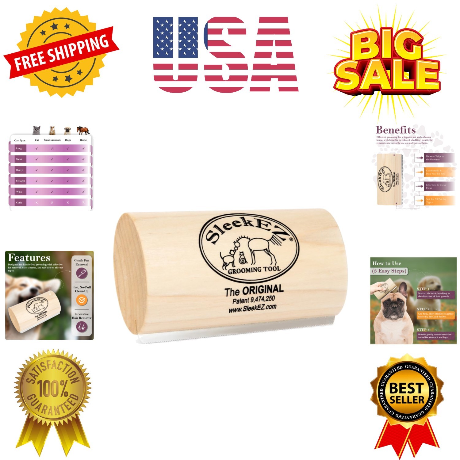 Dog Brush for Shedding & Dog Grooming Supplies | Pet Hair Removal Tool | Grea...