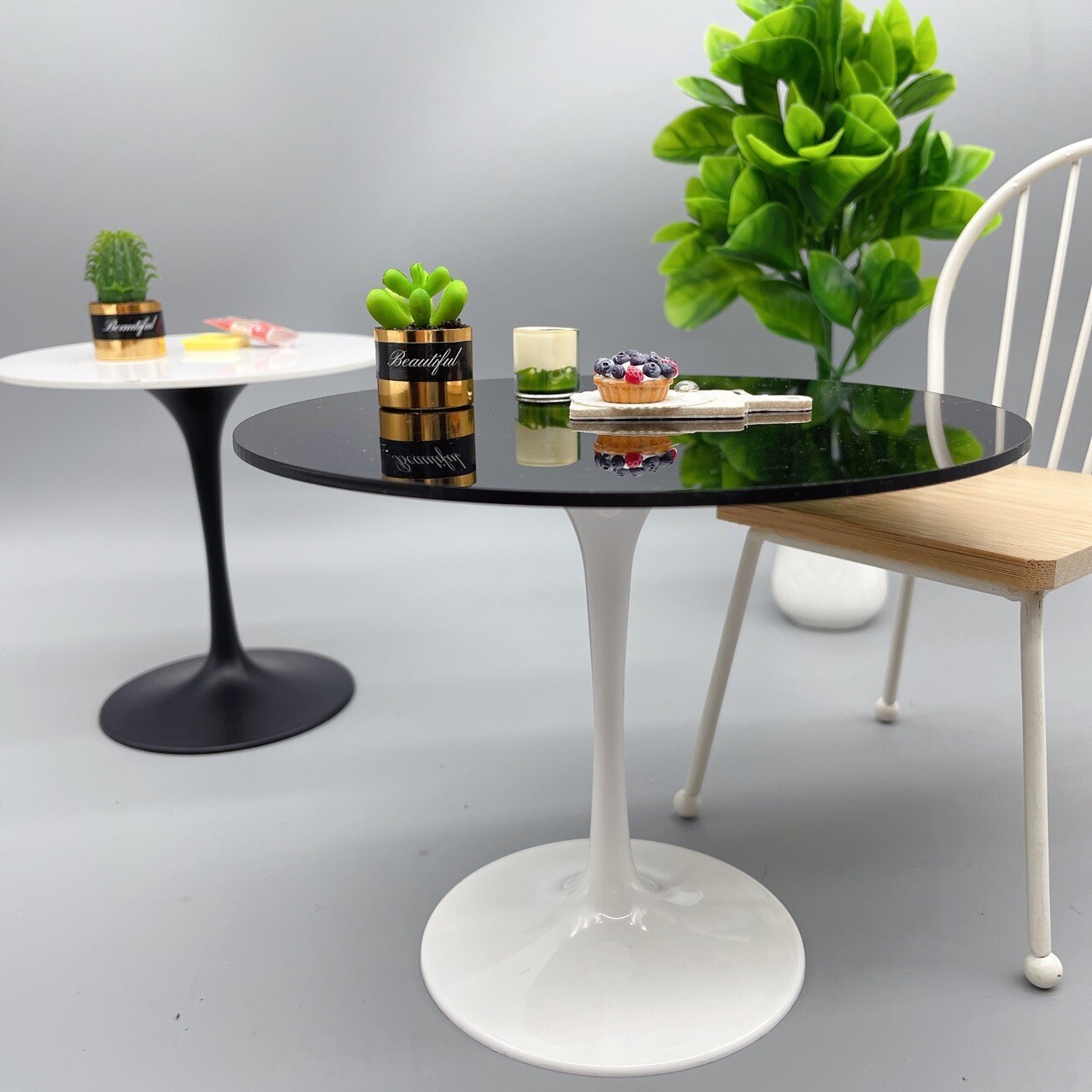 1:6 Dollhouse Miniature Nordic Fashion Dining Room Round Table Accessories Model