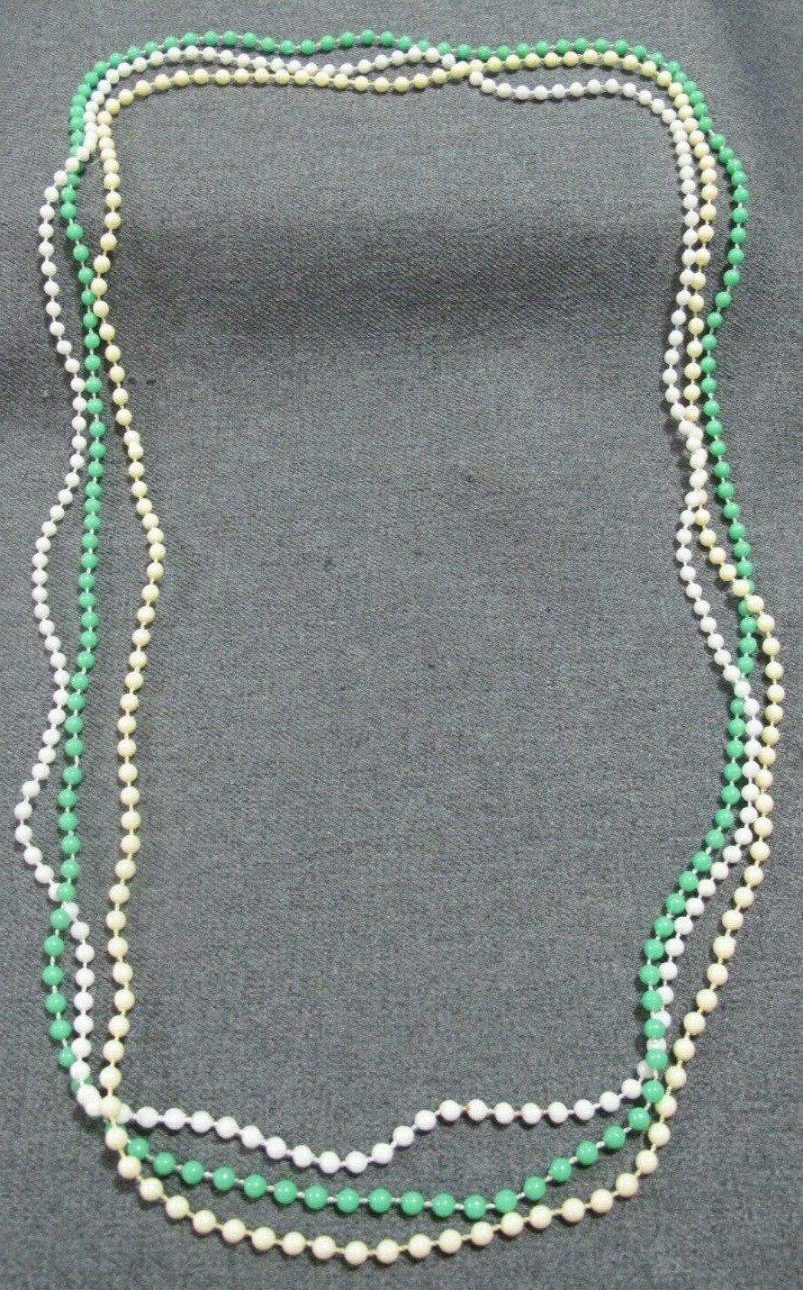  Vintage flapper style pale yellow, white & green thermoplastic beaded necklaces