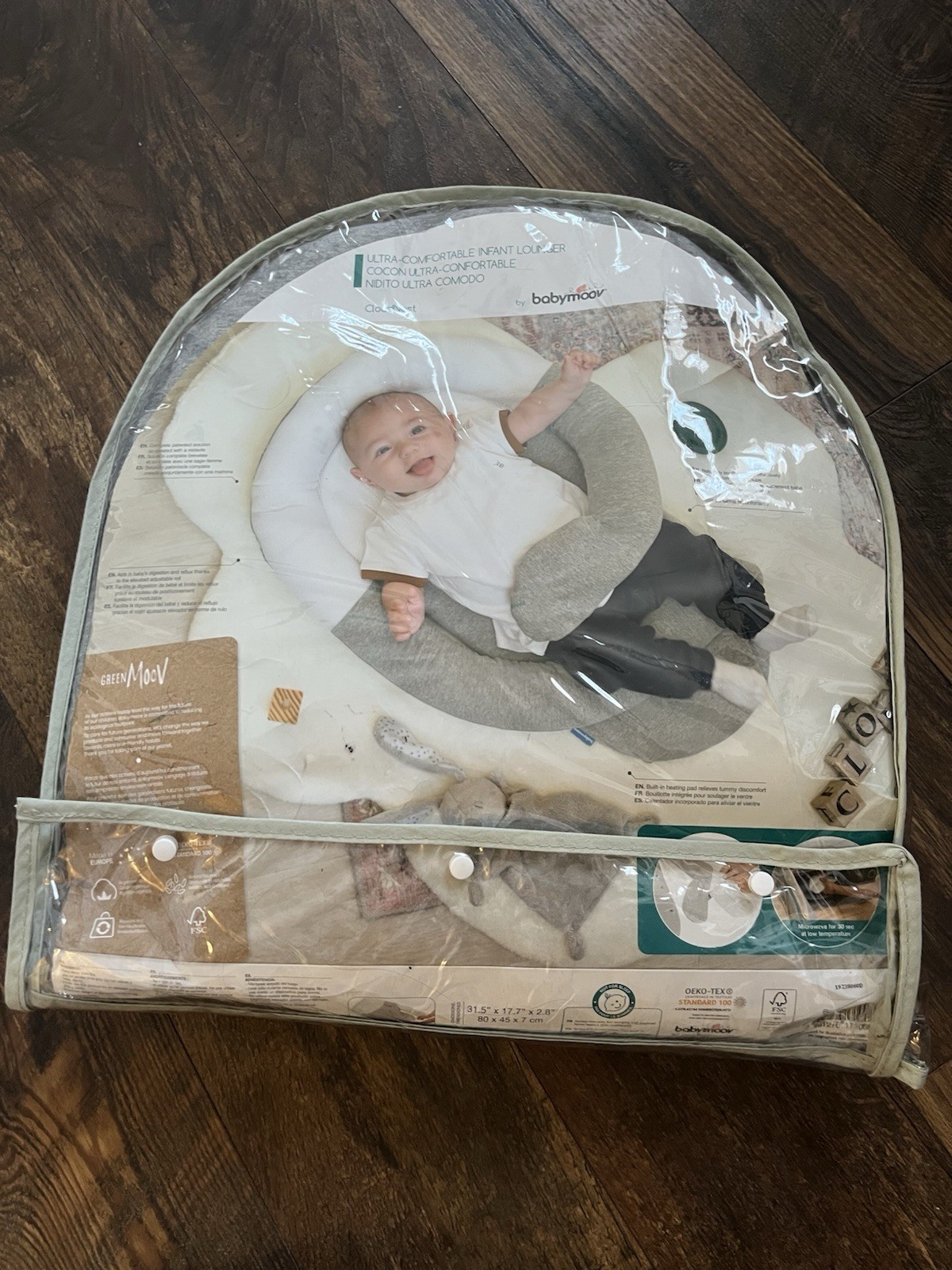 Babymoov CloudNest Infant Lounger Gray White (with weighted and heated wrap)