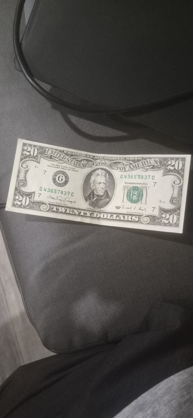 1990 $20 Lucky 7 Error Off Center Bill