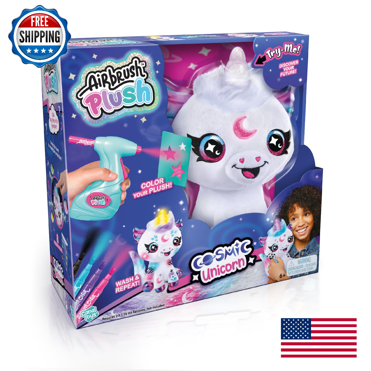 Canal Toys Airbrush Plush Cosmic Light Up Unicorn Decorate, Wash, Repeat Custom