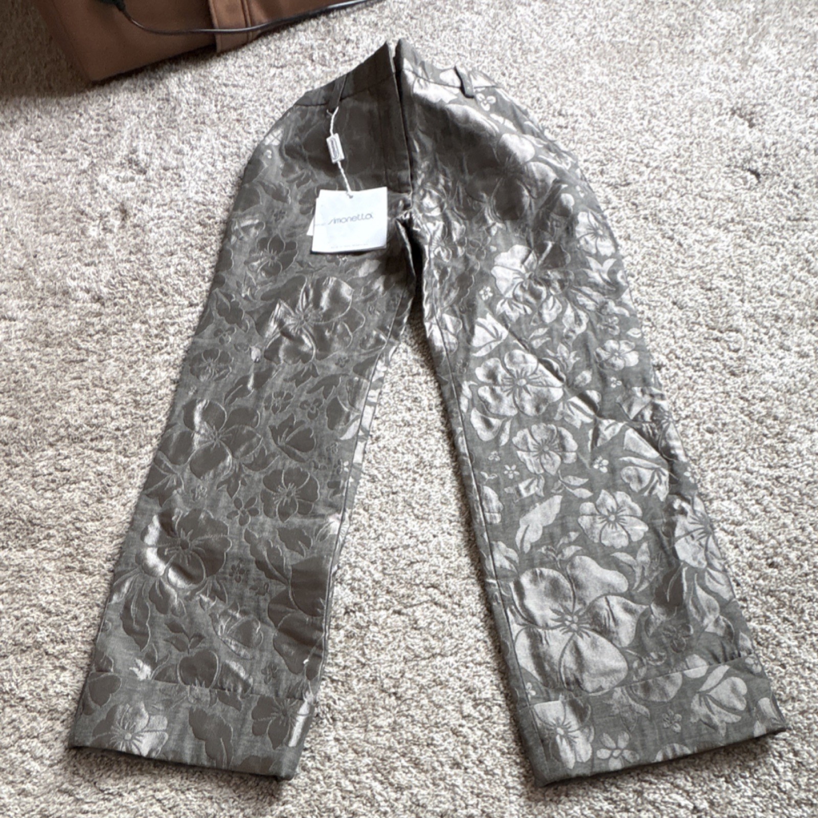 Simonetta Girls Silver Floral Brocade Dress Pants Formal Size 10