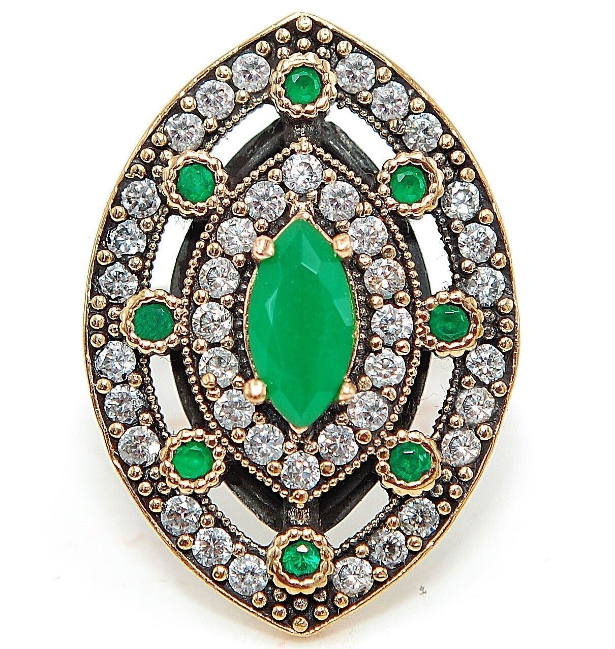 Ottoman Empire Style 4CT Treated Emerald 925 Sterling Silver Ring Sz 8 HB2-4