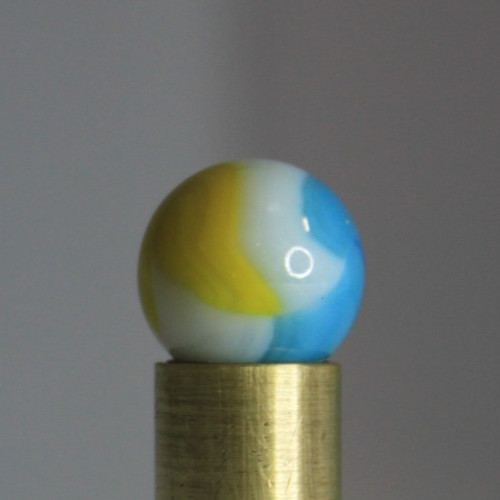 PELTIER GLASS MARBLE PEERLESS PATCH BLUE MUSTARD OPAQUE WHITE 9/16" VINTAGE