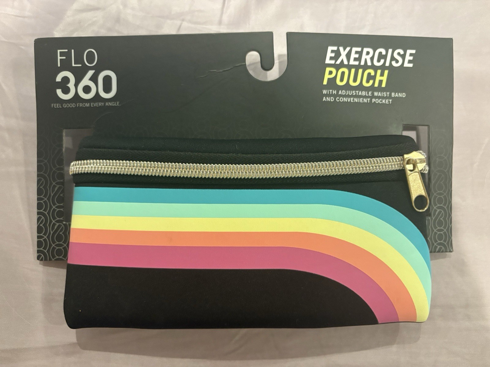 NEW Flo 360 Rainbow Belt Bag Waist Fanny Pack Gym Running Black Zipper Pouch