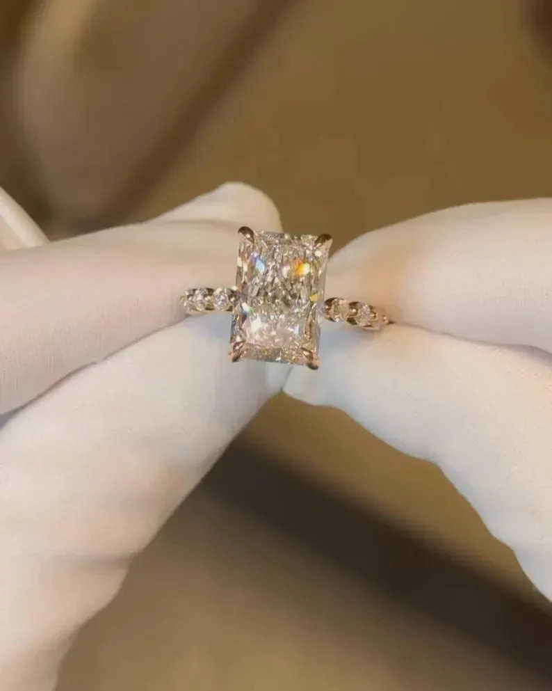 IGI 5.50Ct Radiant Cut Lab Grown Diamond Women's Engagement Ring 14k Yellow Gold