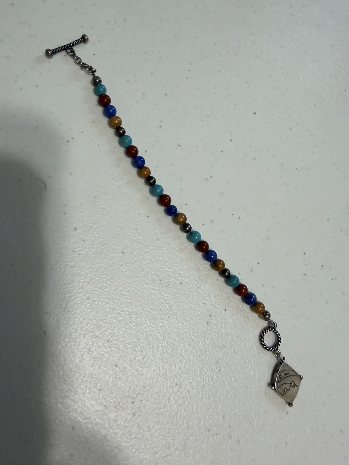 Southwestern Turquoise Signed Multi Stone Bracelet Sterling Silver 925