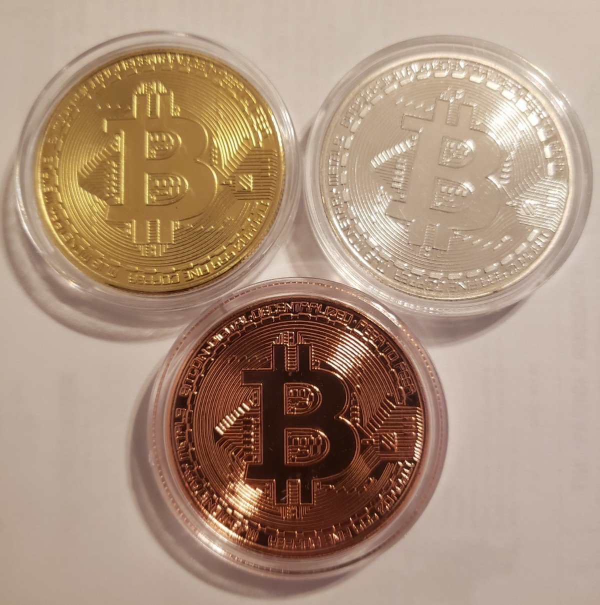 2013 Set of Three, Bitcoin Coins, Crypto Currency Collectible Novelty