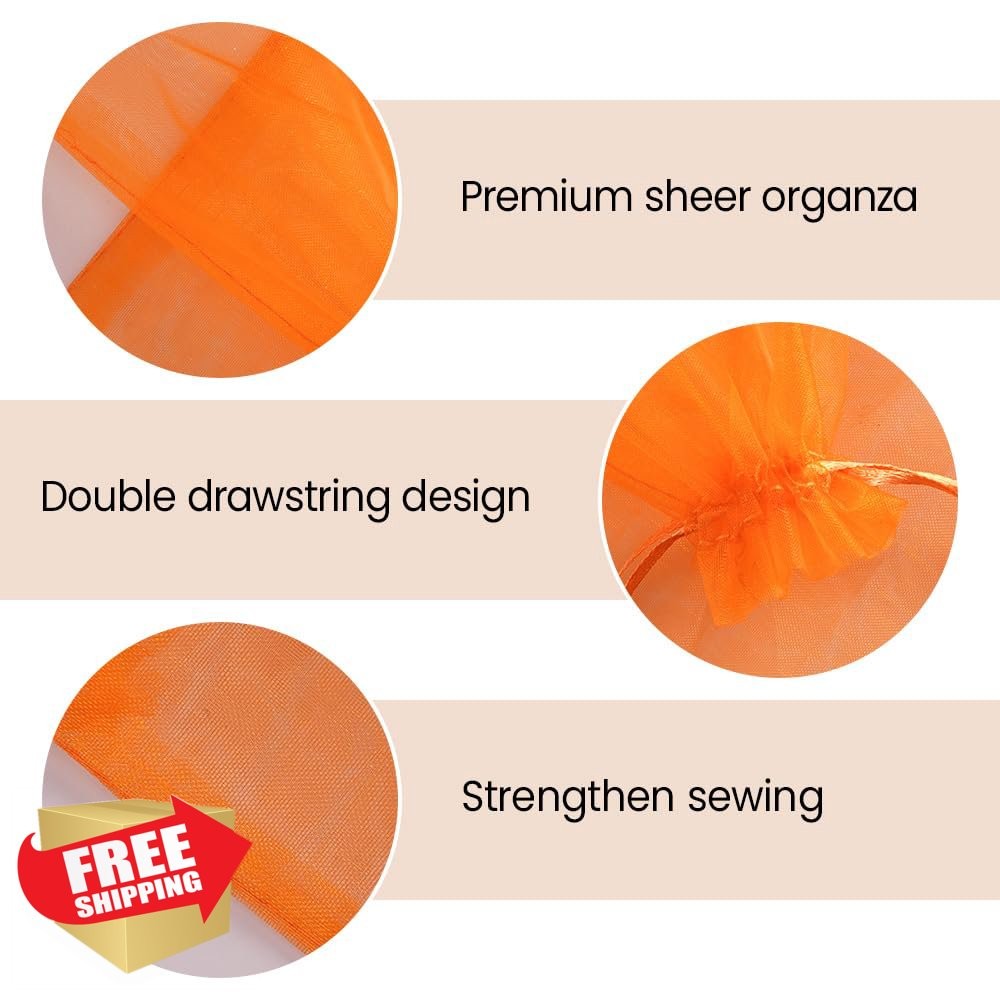 Meowoo 100pc 3x4in Organza Bags Drawstring Jewelry Candy Orange