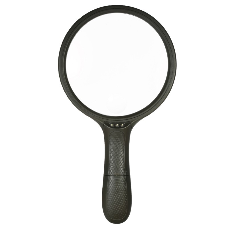 1.8X/5X Magnifying Glass Hand-Held Reading Map Magnifier With 3 LED Light Black
