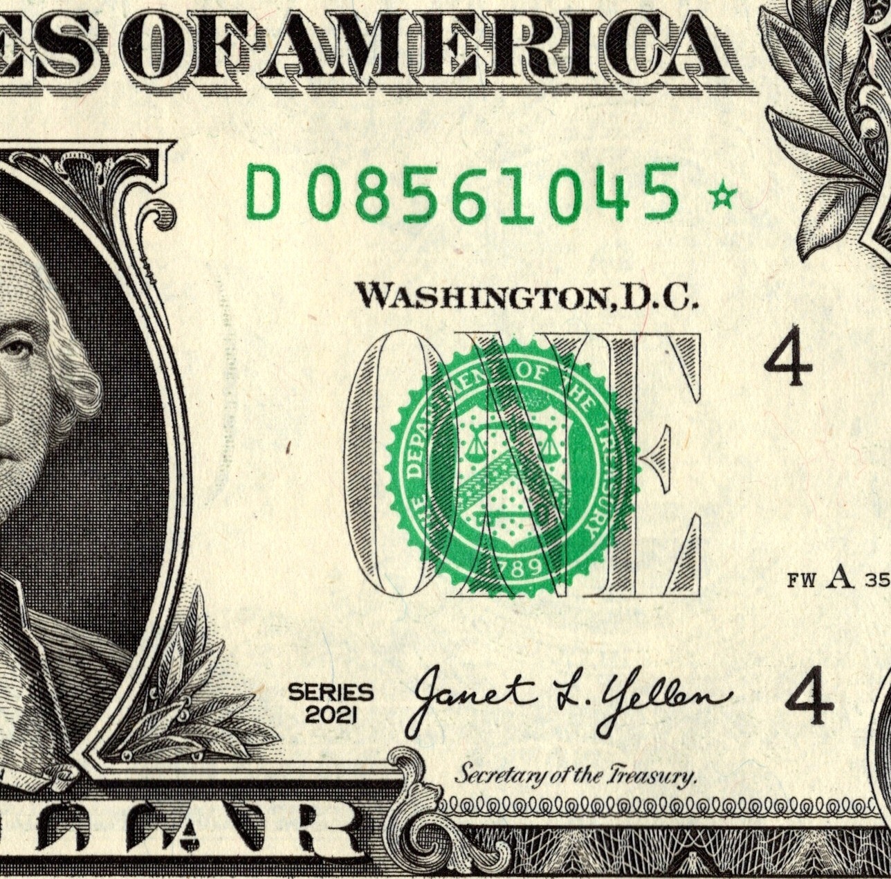 2021 D Star Note One Dollar Bill Regular Run Pack Note D08561045*