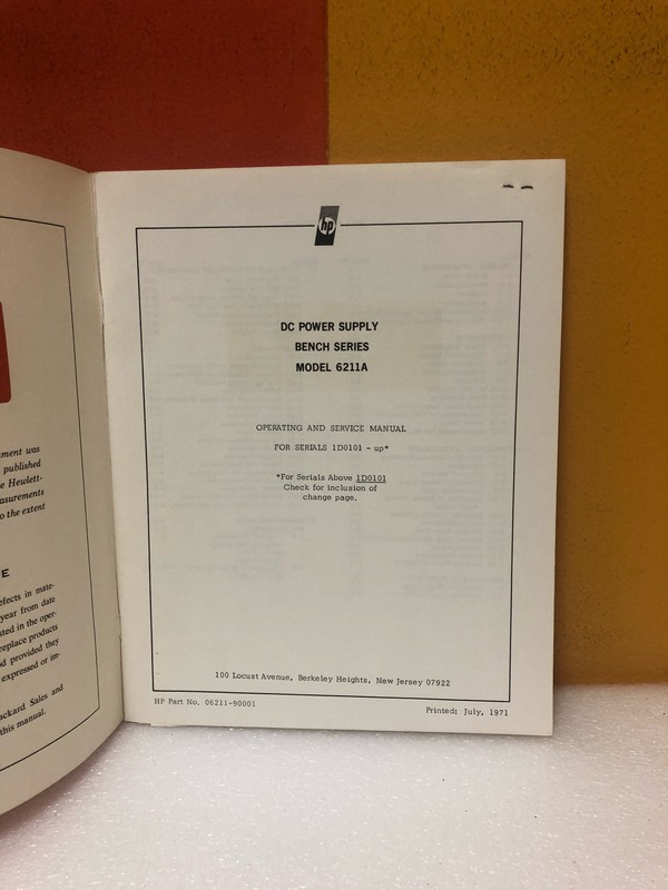 HP 06211-90001 DC Power Supply Model 6211A Operating & Service Manual