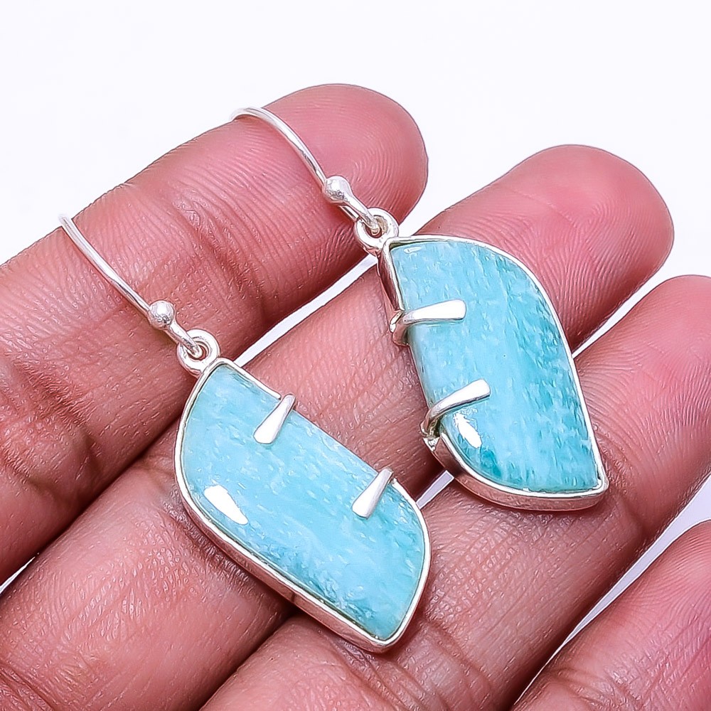 Natural Amazonite -Russia 925 Sterling Silver Handmade Earring 1.72" E2
