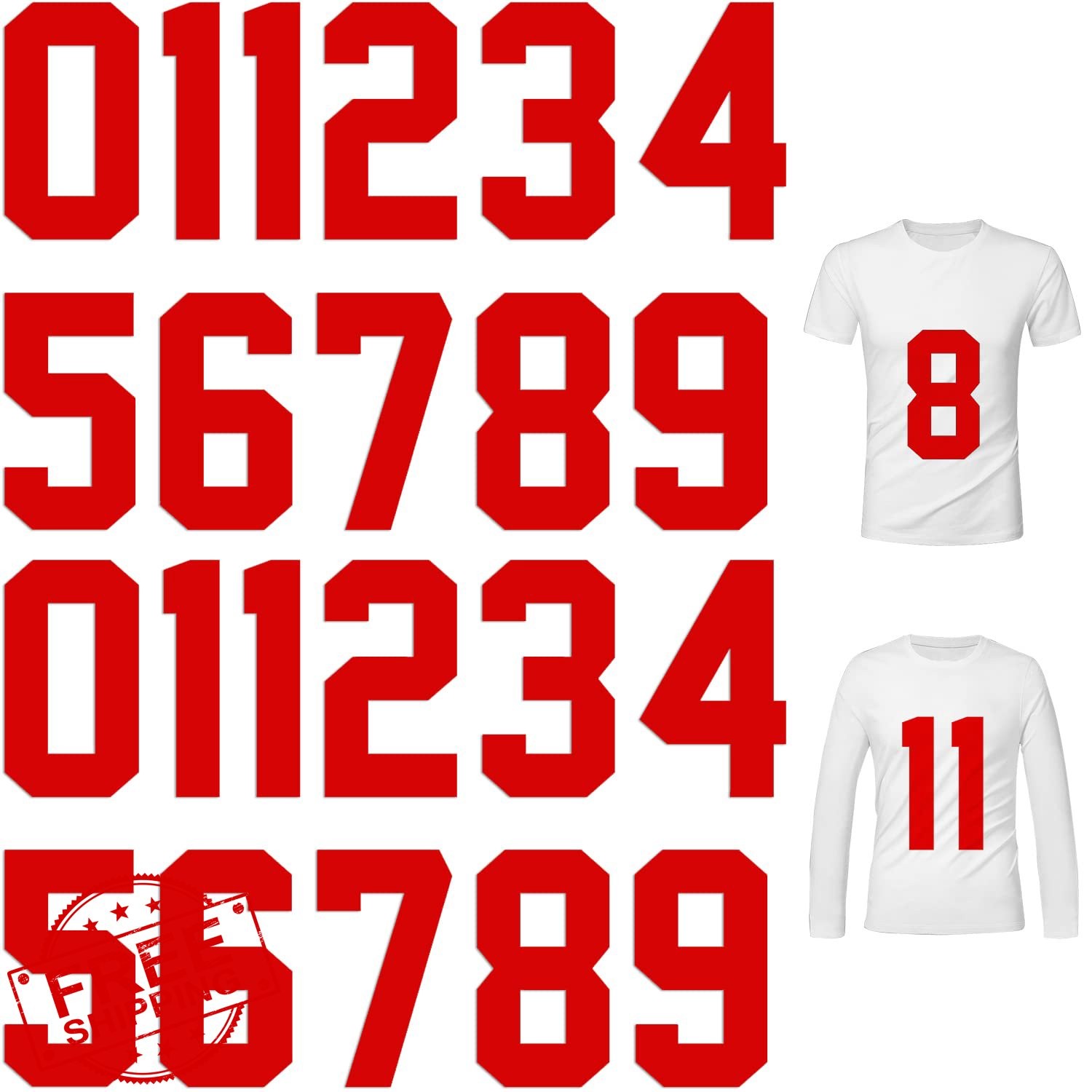 Heat Transfer Numbers 8" Red Iron On Jersey Numbers 22pc