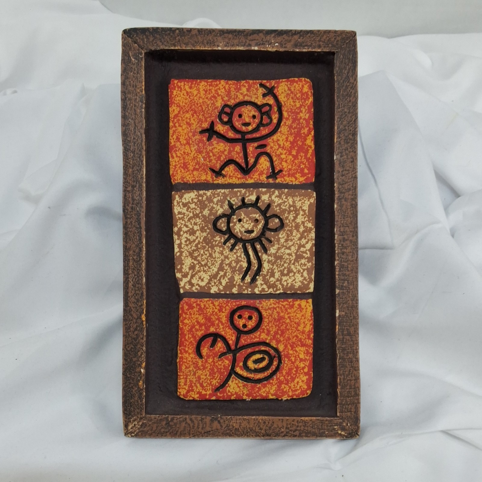 Framed Mixed Media Assemblage Art Abstract Primitive Figures Wood Small