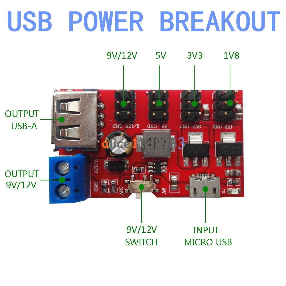 USB Power Breakout DC to DC Power Module Micro USB 5V to 1.8V/3.3V/5V/9V/12V #zb
