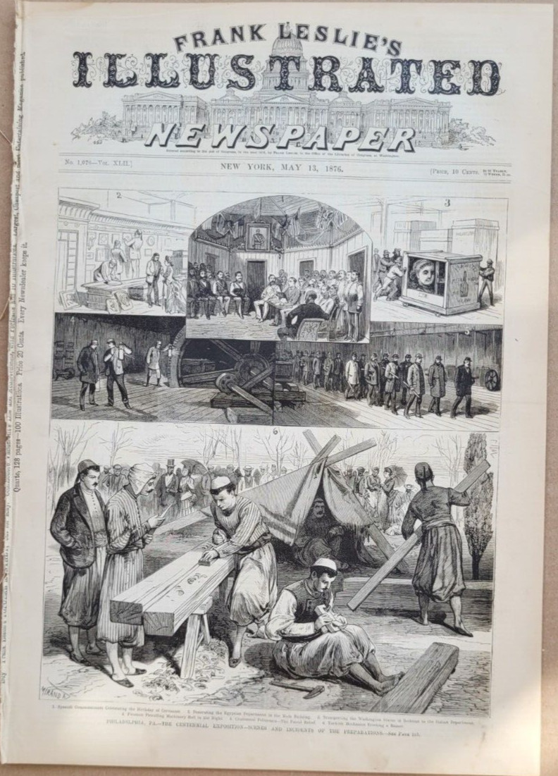 Frank Leslie's  5/13/1876  Pennsylvania Railroad  centennial depot  great view!