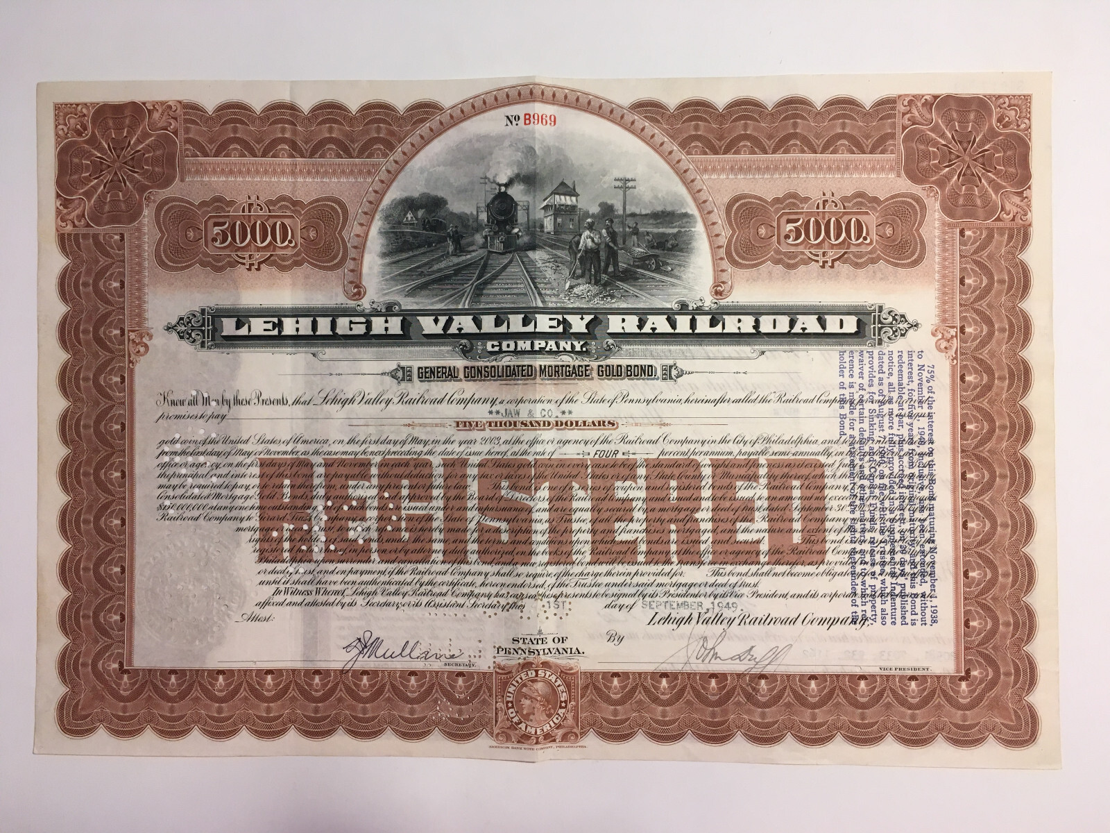 LEHIGH VALLEY  BOND   CERTIFICATE