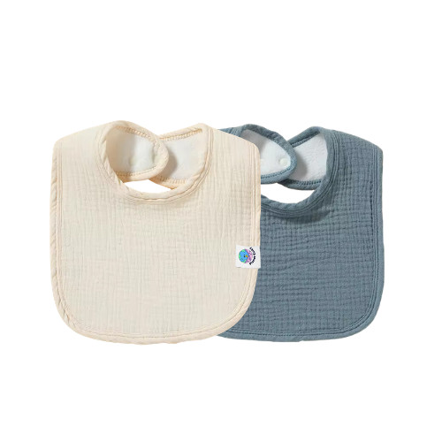 Set of 2 Muslin Drool Bibs 100% Soft Cotton With Backing 1 Ivory and 1 Teal