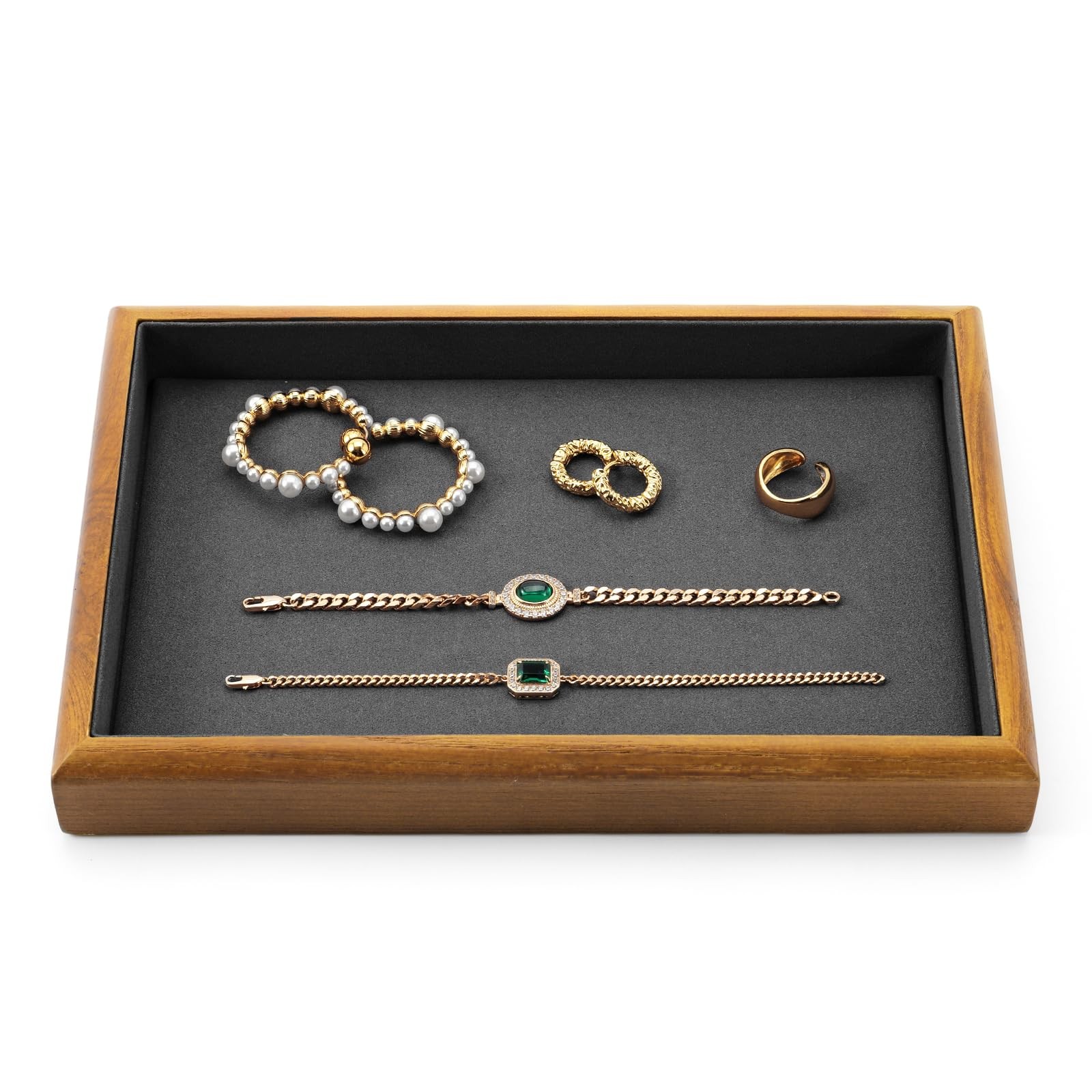 Solid Wood Stackable Jewelry Organizer Tray Jewelry Drawer Organizer(Grey)