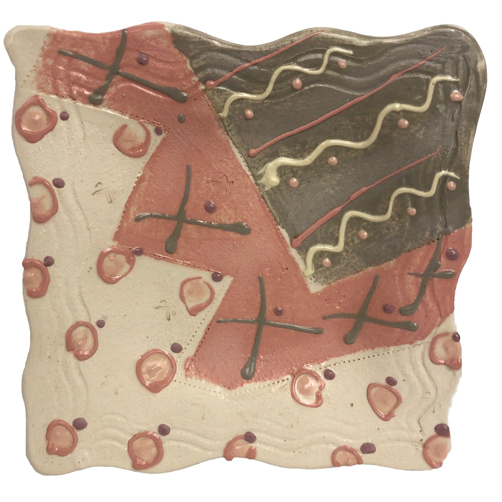Vintage Studio Art Pottery Tray Plate Abstract 80s Signed Spa Creek Pink Grey